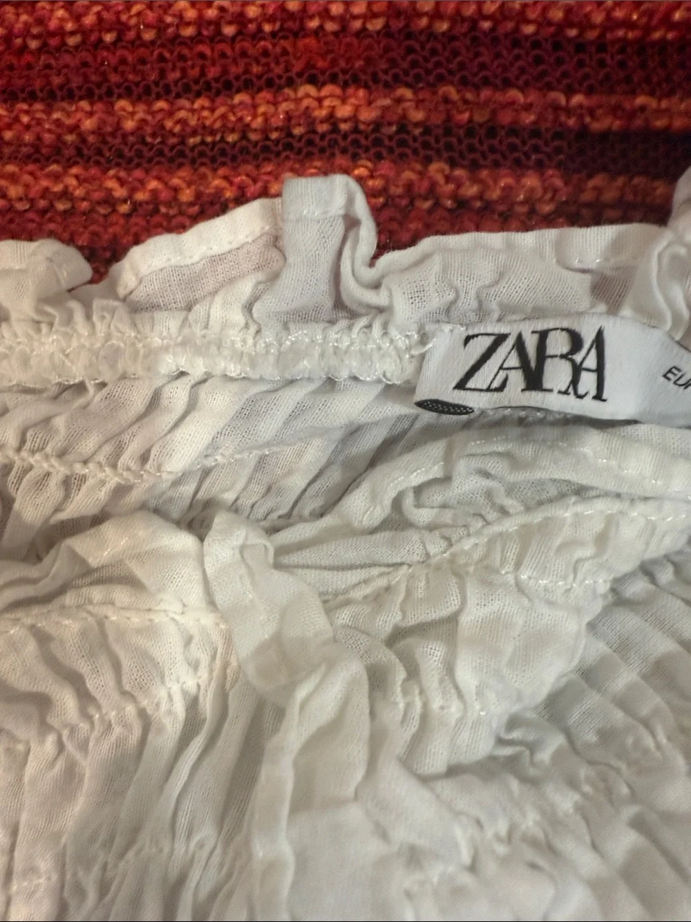 Zara White Smocked Off-Shoulder Puff Sleeve Top